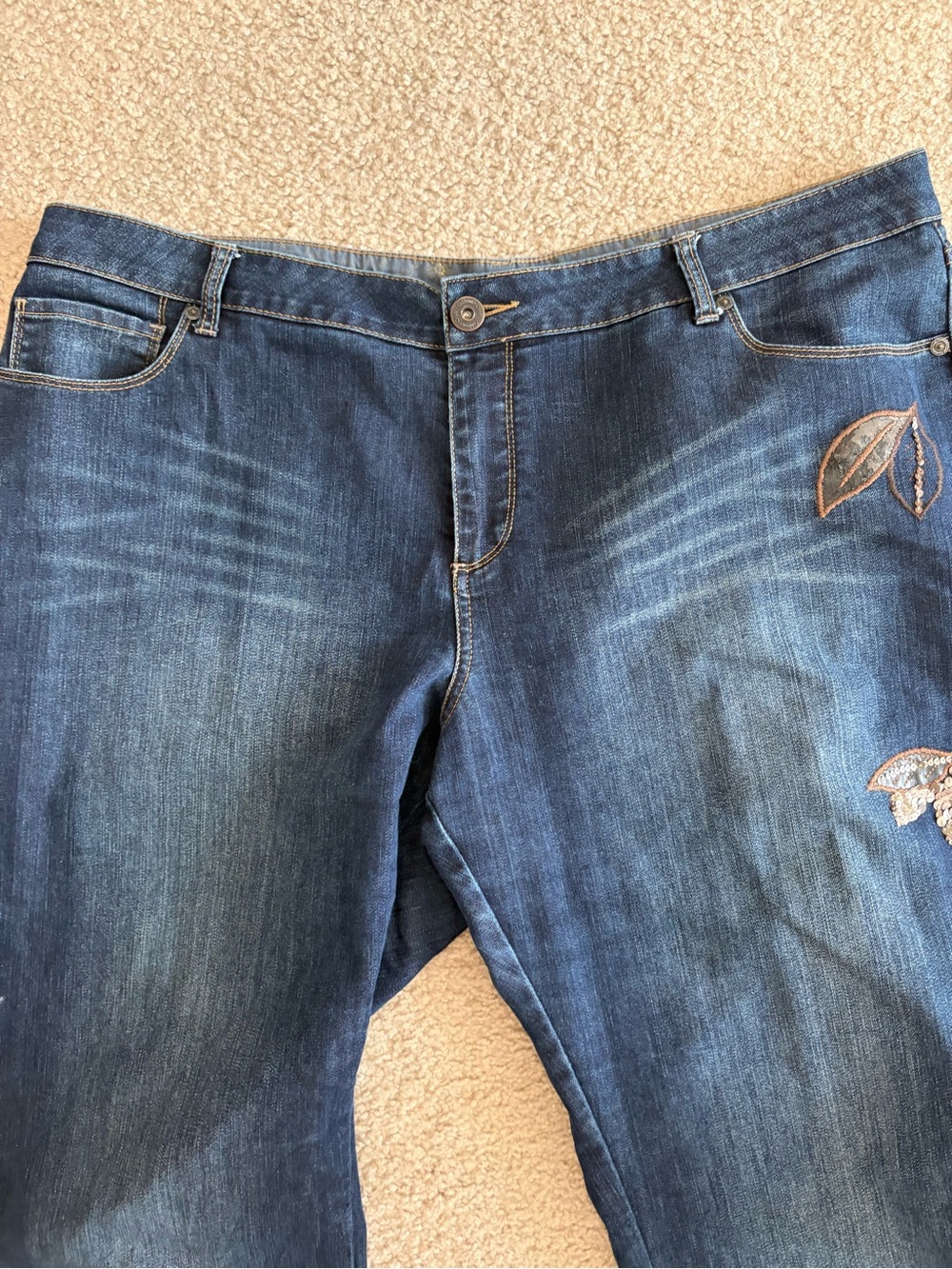 Coldwater Creek Blue Embroidered Flare Jeans with Butterfly Accents - Picture 5 of 8